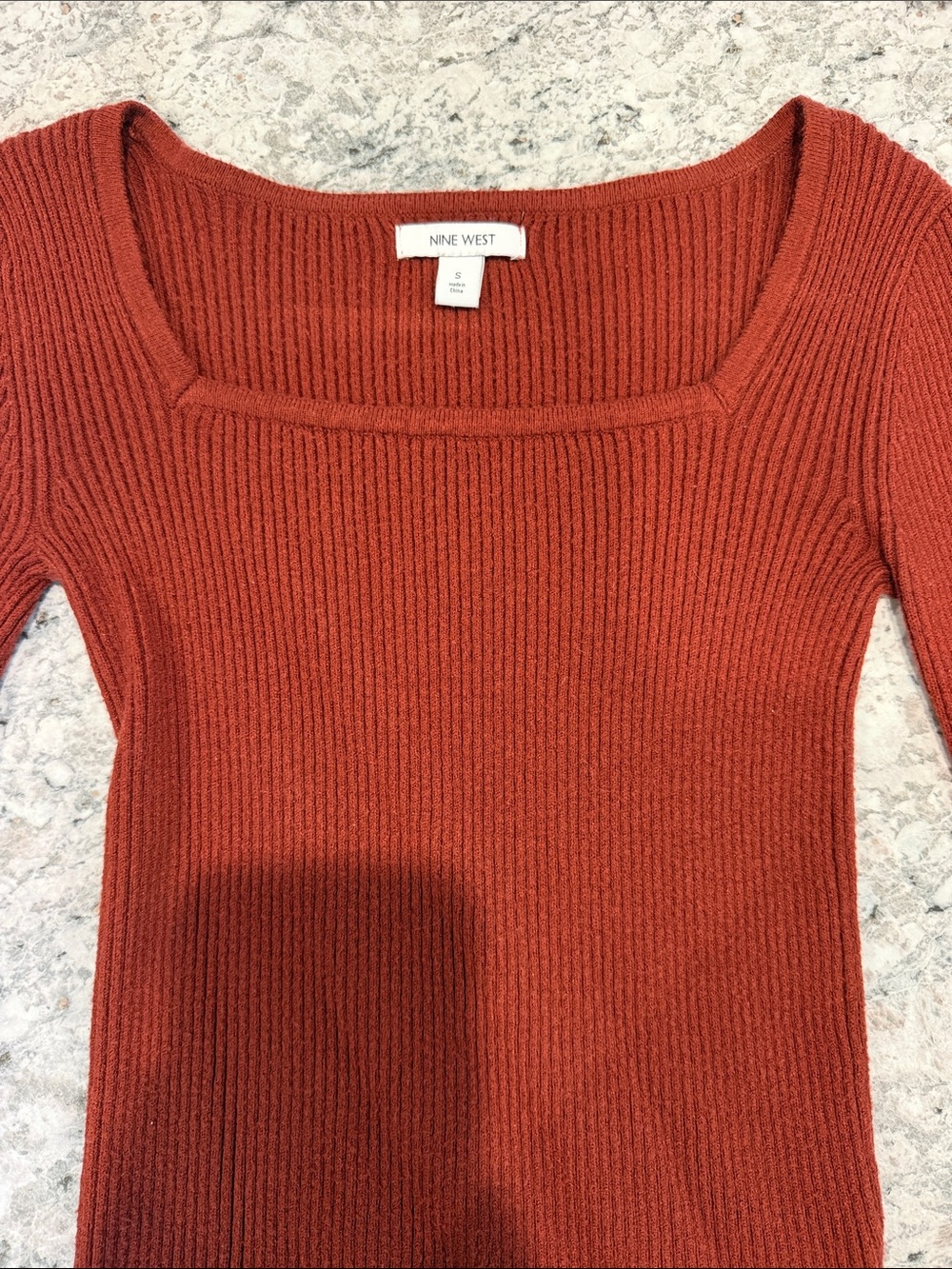 Nine West Rust Ribbed Square-Neck Slim Sweater - Picture 2 of 3